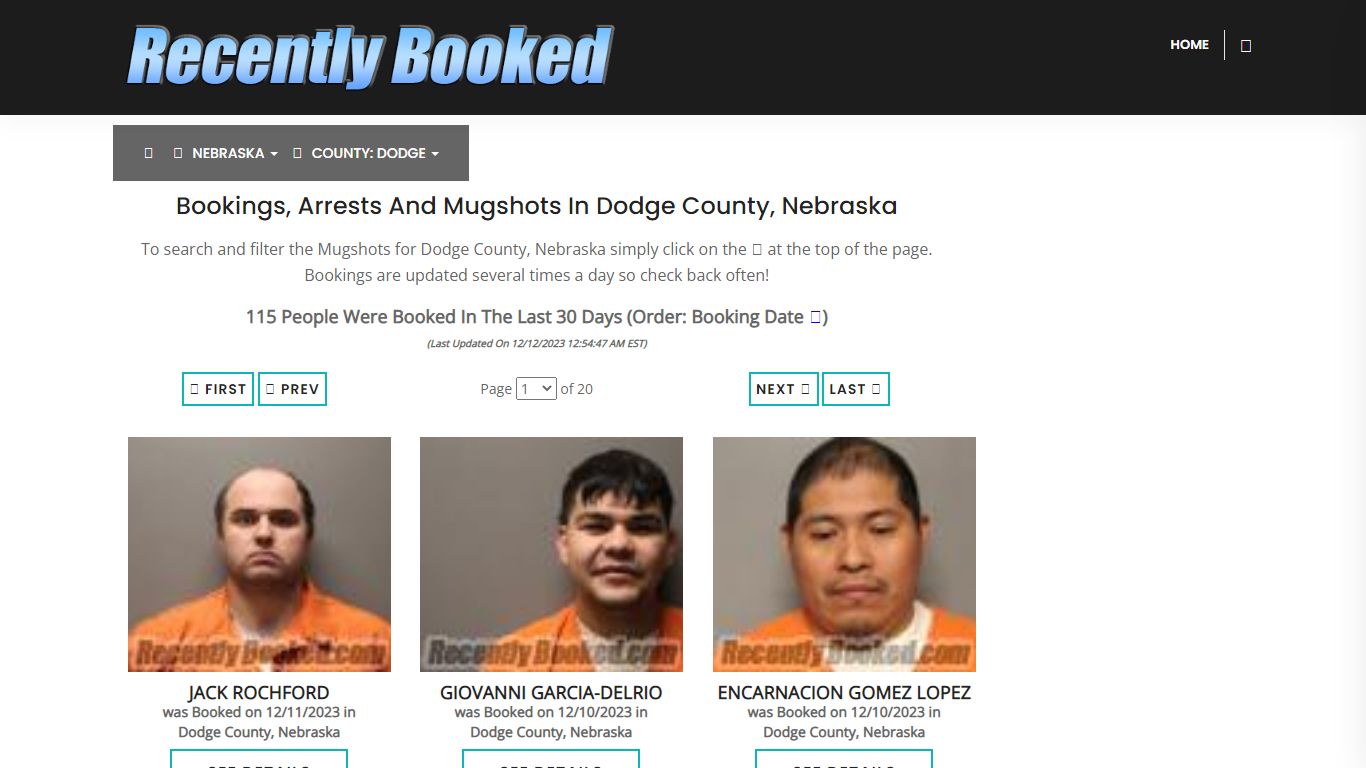 Recent bookings, Arrests, Mugshots in Dodge County, Nebraska