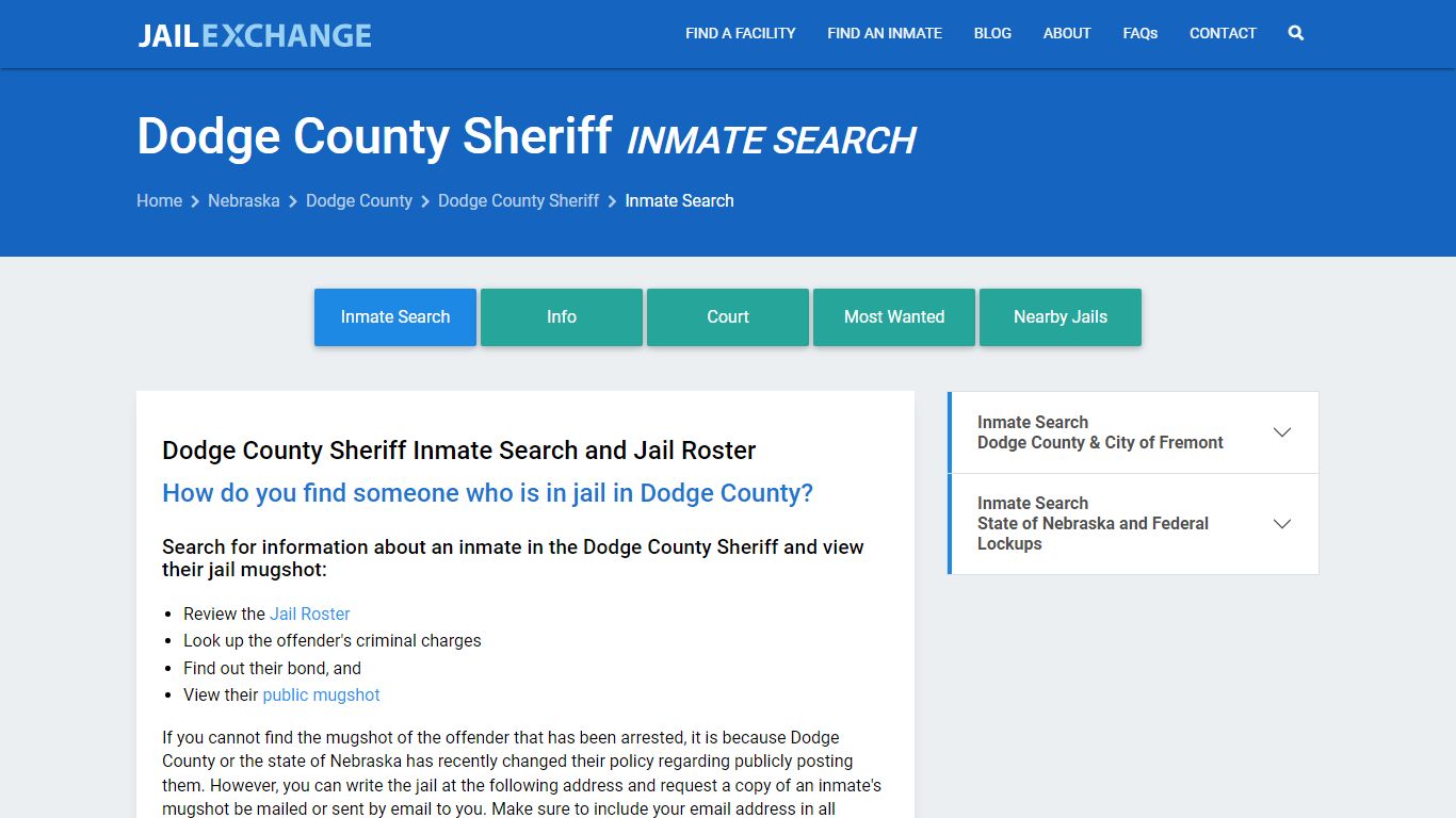 Inmate Search: Roster & Mugshots - Dodge County Sheriff, NE - Jail Exchange